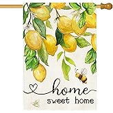 Baccessor Spring House Flag Lemon Bee Floral Home Sweet Home Large Yard Flag 28 X 40 Inch Double Sided Burlap Summer Welcome Flag for Outside Outdoor Porch Decor
