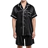 COLD POSH 100% 19MM Mulberry Silk Pajamas for Men Short Sleeve Button Up Mens Silk Pajama Set for Summer Pjs