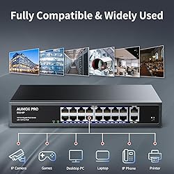 16 Port Gigabit PoE Switch,AUMOX PRO SG518P 18