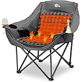 Bolosy Oversized Heated Camping Chair for Adults Heavy Duty Outdoor Folding Chairs Padded Portable Lawn Chairs Camp Chairs with Cup Holder (Battery Not Included) Gray Plaid