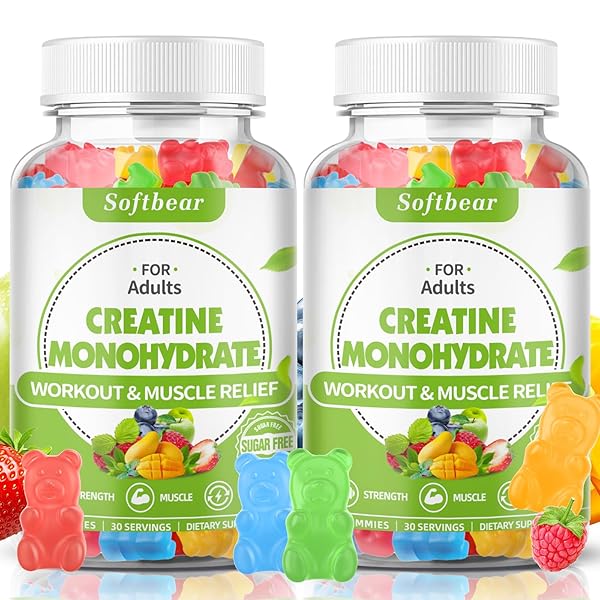 SOFTBEAR CREATINE MONOHYDRATE GUMMIES FOR MEN WOMEN, VEGAN CREATINE SUPPLEMENT 5000MG CREATINE HCL PRE WORKOUT GUMMIES FOR MUSCLE BUILDER STRENGTH MIXED FLAVOR 120 COUNT