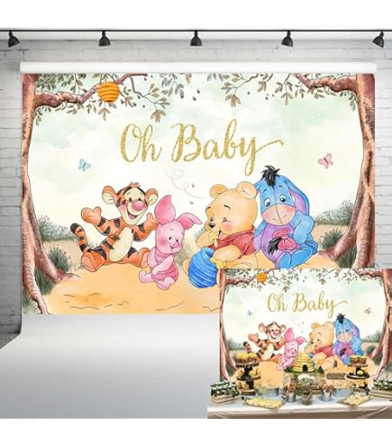 Vintage Winnie Pooh Babyparty Dekoration - Banner & Foto-Hintergrund 1,5x91,4 Cm Im Storybook-Stil