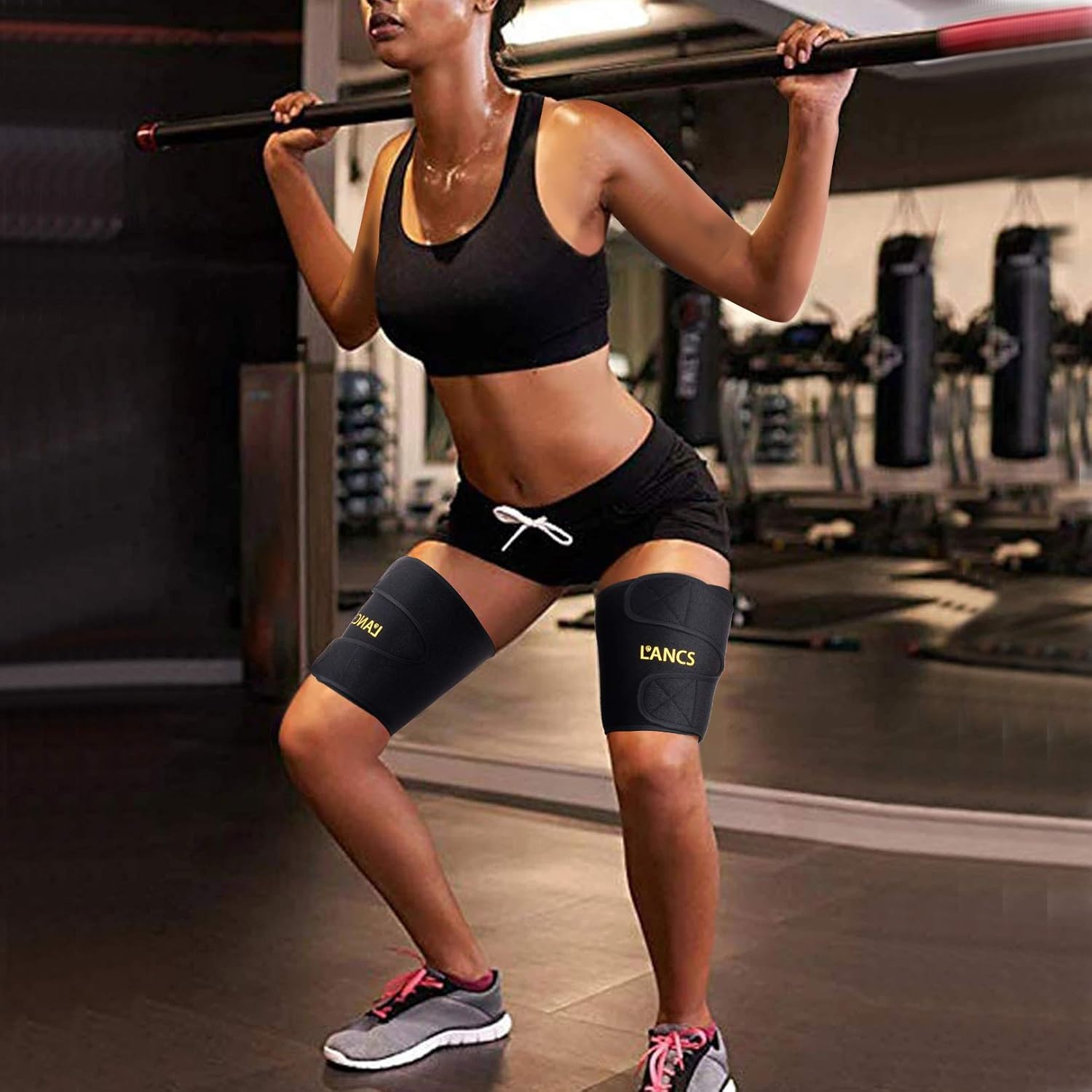 LANCS Neoprene Thigh Trimmer Fat Burner Wraps Compression Sleeves Sweat Thigh Slimmer Braces Support for Workout Exercise(Pair) : Sports & Outdoors