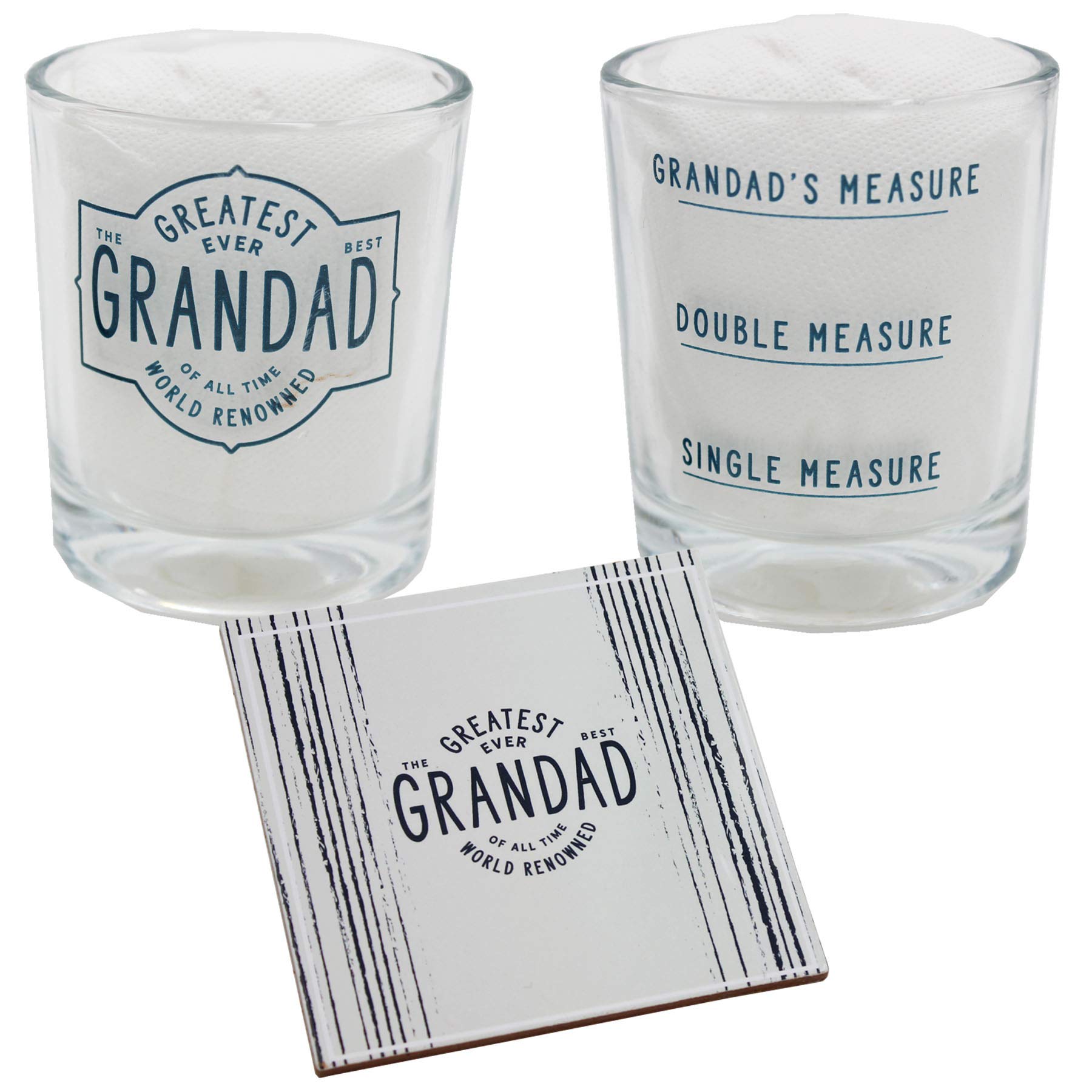 Widdle Gifts Greatest Ever Grandad Whisky Glass & Coaster Set Father's Day/Birthday Gift