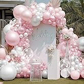Pearl Pink White Balloon Arch Double Stuffed Pastel Light Pink White Cream Balloon Garland Kit With Bobo Balloons for Birthday Wedding Bridal Baby Shower Valentines Day Bachelorette Party Decor