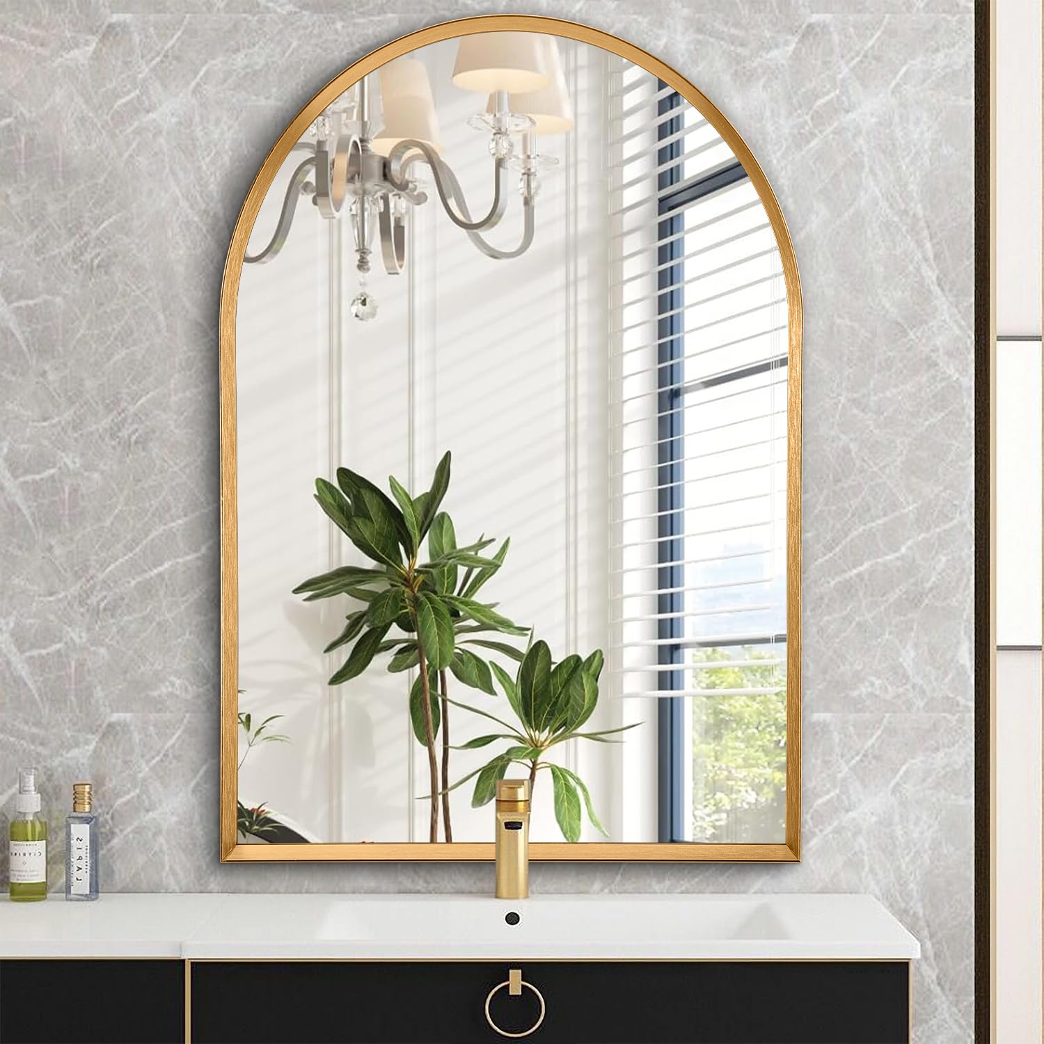 HLFMVWE Arched Wall Mirror, Arch Bathroom Mirror, for Vanity Living Room Bedroom Mantel Entryway Hallways Home Decor Aluminum Alloy Frame 30 x 40CM
