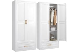 TIMELESS PIECES Metal Wardrobe Cabinets with Drawers,Black Armoire Wardrobe Closet with Hanging Rod,Clothes Storage Cabinet with Adjustable Shelves and Doors,Clothing Cabinet for Bedroom,Laundry Room