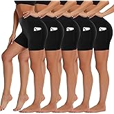 5 Pack Biker Shorts with Pockets for Women - 5"/8" High Waist Spandex Workout Yoga Running Athletic