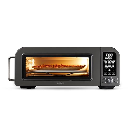 Tower T17141 Elite Pizza Oven with 5 High Temperature Programs, 15 Cooking Functions, Turbo Crisper, 18L, 2000W, Grey & Chrome