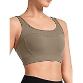 Yvette Workout Sports Bra for Women - Rib-Knit Patchwork Design, Elastic Wide Strap Yoga Bra Gym Top Grey