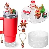 Mity rain Cup Accessories for Stanley Cup 30oz 40oz,Including Boot, Silicone Straw Topper Cover Cap, Lid Charms for H2.0 Tumbler Accesorios (Christmas Deer) (30OZ)