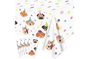 Hegbolke 4 Pack Dog Tablecloths Disposable Puppy Tablecloths Rectangular Dog Birthday Tablecloth Table Covers for Lets Pawty Birthday Decorations Puppy Dog Birthday Party Decorations, 86 X 51 Inch