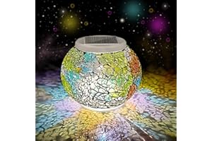 Aukora Color Changing Solar Powered Glass Ball Garden Lights, Solar Table Lights Waterproof Solar Led Night Light for Garden Patio Party Yard Outdoor/Indoor Decora Ideal Gift(Multi-Colored Glass)