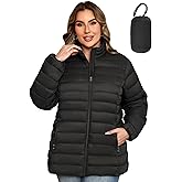 MIDNIGHTSUN Plus Size Women's Puffer Jacket Packable Lightweight Stand Collar Winter Puffer Coat