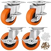 BOSGEOT Caster Wheels,3 Inch Casters Set of 4,Heavy Duty Caster with Brake | Locking Casters with Polyurethane Wheel,Plate Swivel Castor Wheels for Furniture Carts,Workbench