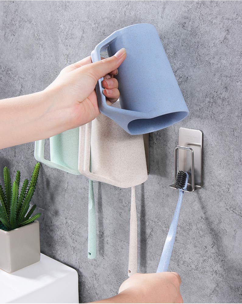 Toothbrush Holder Toothbrush Cup Hang Hook Wall Mounted Stainless Steel Stand With Self-Adhesive 3Pack