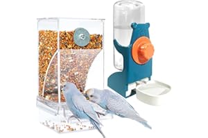 No Mess Bird Feeder Water Dispenser, Automatic Parrot Feeder Cage Accessories, Clear Parakeet Seed Container Food Feeder Drin