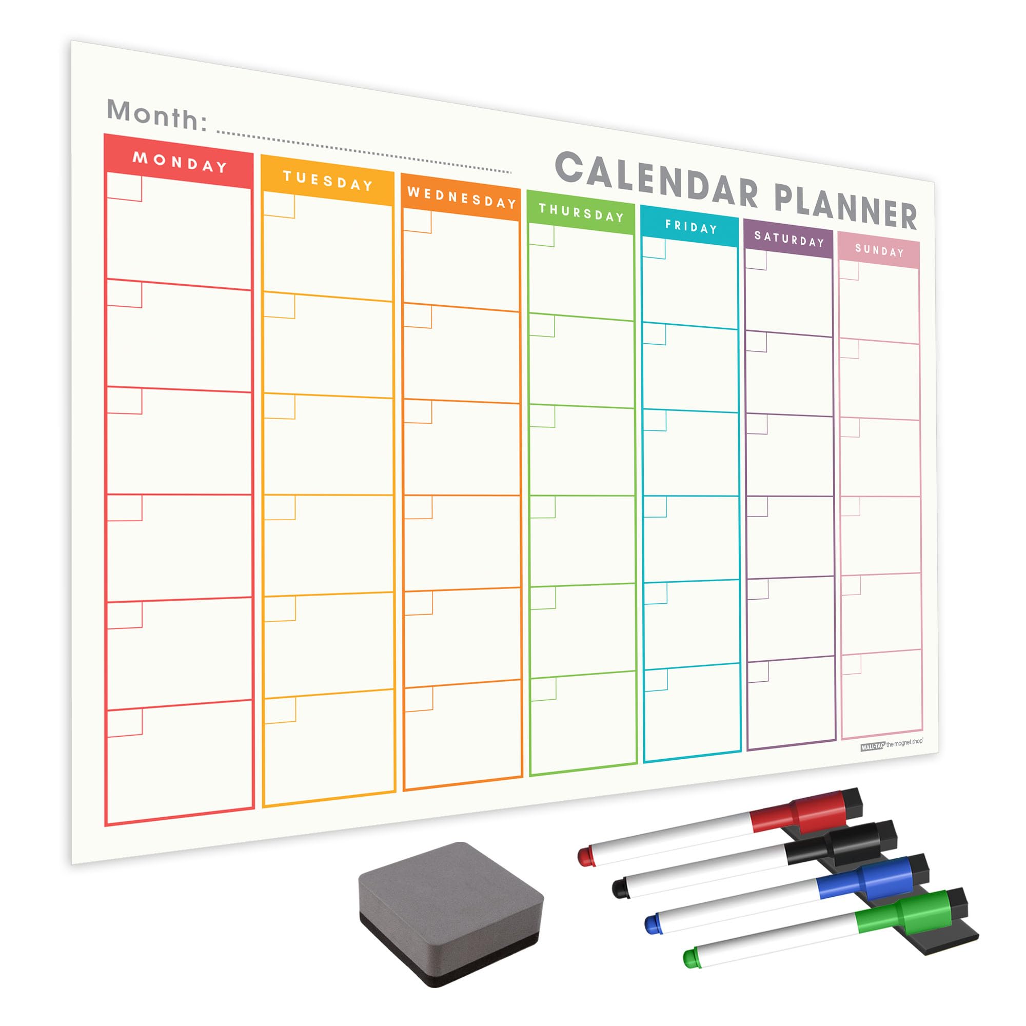 WallTAC A2 Monthly Wall Planner Sticker with Whiteboard Pens | Made in the UK | Easy-to-Remove Dry Wipe Calendar or to Do List for Home and Office [42 x 60cm]