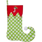 TWSANTAMAS Personalized Elf Christmas Stocking 18 Inch - Embroidered Initial Monogram & Bells, Holiday Stockings for Fireplace Mantel, Family Christmas Decoration Gift-Letter J
