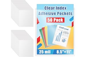 TOTiyea 50-Pack Clear Adhesive Pockets, Letter Size 8.5” x 11” Self-Stick Sheet Protectors for Classroom & Office, Waterproof
