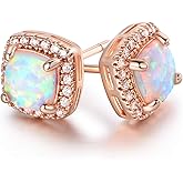 Barzel White Gold Plated Created White Opal Stud Earrings for Women - Made In Brazil