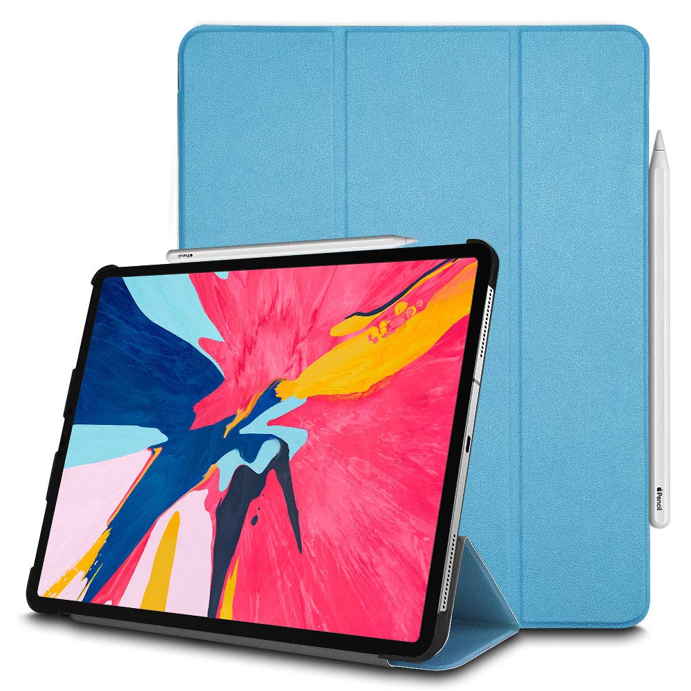 TECHGEAR Smart Case fits Apple iPad Pro 12.9 3rd & 4th Generation 2018/2020 [Apple Pencil Compatible] Smart Case Tri-fold Stand Cover with Corner Protection [Auto Wake/Sleep] - Light Blue