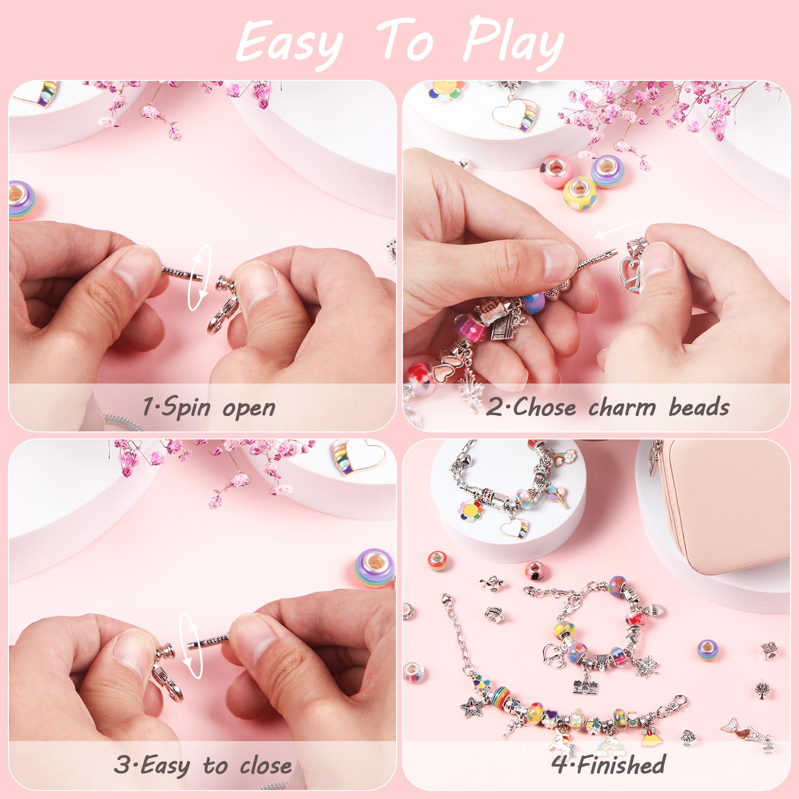 UFU Charm Bracelet Making Kit Girls Beads for Jewelry Making Kit, Unicorns Arts Crafts Gifts Set for Teen Girls Age 5 6 7 8-12, with a Portable Bracelet Organizer Box