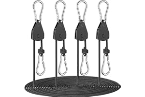 Fondwell 1/8" Rope Tie Downs Ratchet: 4 Pack of Grow Light Hangers Adjustable - Mini Ratchet Straps for Various Hanging and Strapping