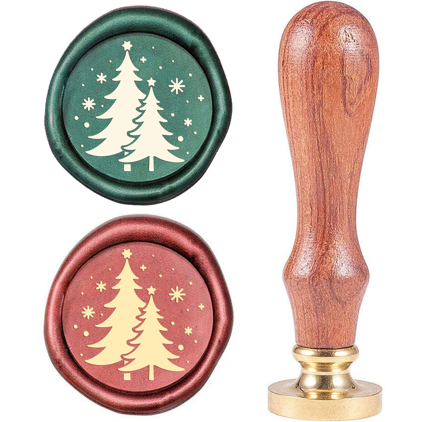 CRASPIRE Christmas Tree Wax Seal Stamp Snowflakes Vintage Sealing Wax Seal Stamp X'MAS EVE Brass Head Wooden Handle Removable 25mm for Envelopes Wedding Invitations Wine Packages Christmas Halloween