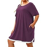 Plus Size Nightgowns Women Sexy Lace Sleepwear V Neck Sleep Dress Shirts with Pockets