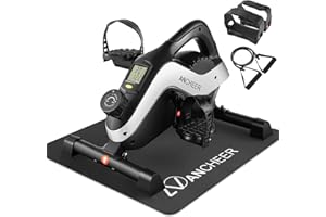 Under Desk Bike Pedal Exerciser, ANCHEER Magnetic Mini Exercise Bike for Arm Leg Recovery, Physical Therapy Leg Exerciser While Sitting for Home and Office Fitness