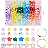 Beadthoven 510Pcs DIY Acrylic Bracelet Making Kit Mini Heart Flower Star Beads Crackle Round Beads Assorted Plastic Beads Spacers Cute Beads for Jewelry Making Necklace Lanyards DIY Crafts Supplies