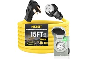 Hikzest 50 Amp Generator Cord and Power Inlet Box, Heavy Duty 15FT Generator Extension Cord, NEMA 14-50P to SS2-50R 125/250V Twist Locking with Pre-Drilled Inlet Box for Outdoor Emergency Kit