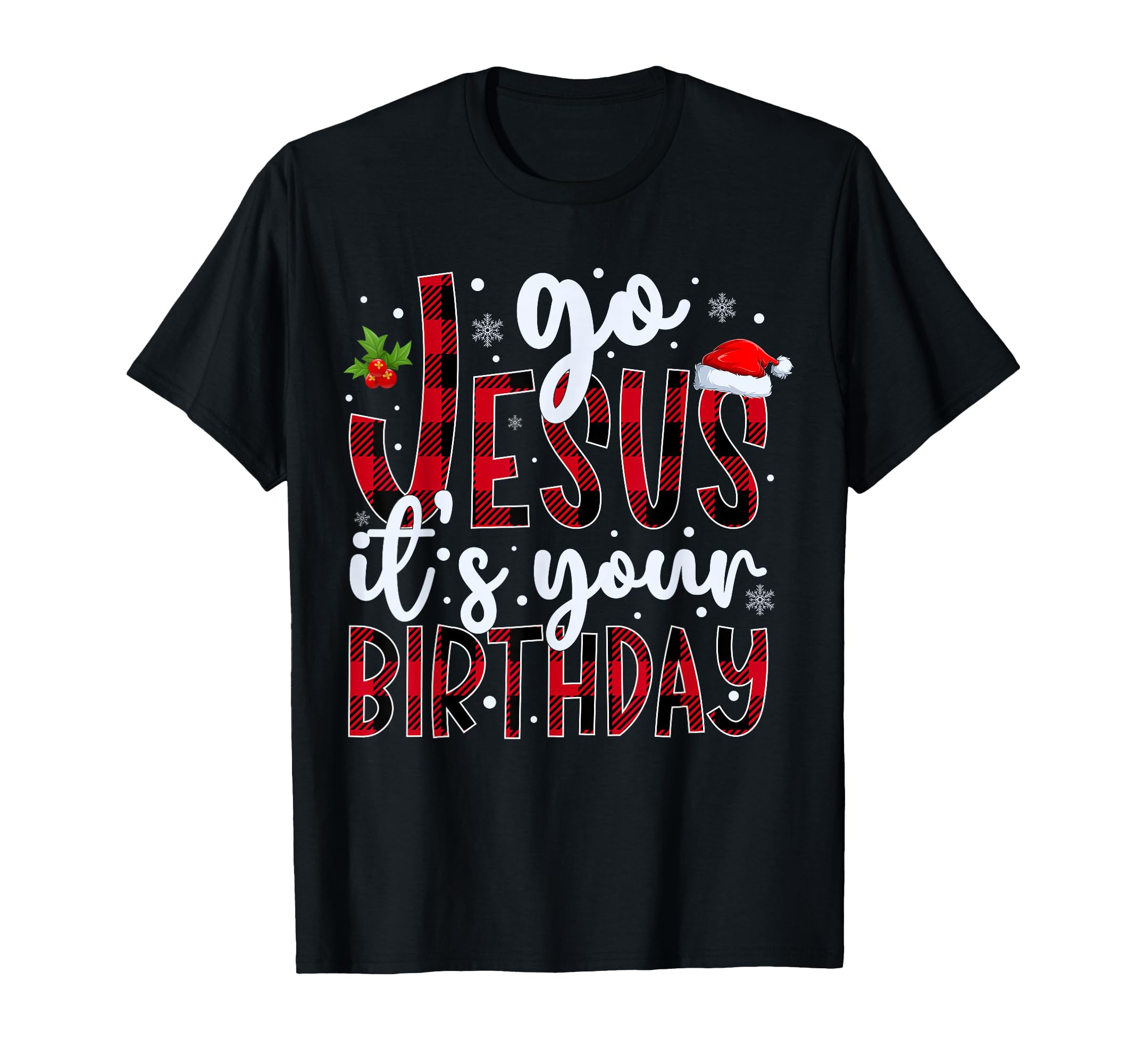 Photo 1 of *GREEN 2XL* Go Jesus It's Your Birthday Funny Christmas Jesus Plaid Xmas T-Shirt