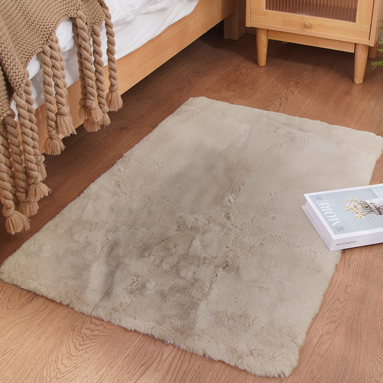 Photo 1 of Ghouse Ultra Soft Faux Rabbit Fur Rug 2x3, Machine Washable Area Rugs for Bedroom Fluffy Rugs for Living Room, no-Shedding Carpet Sheepskin Rug Light Brown Beige