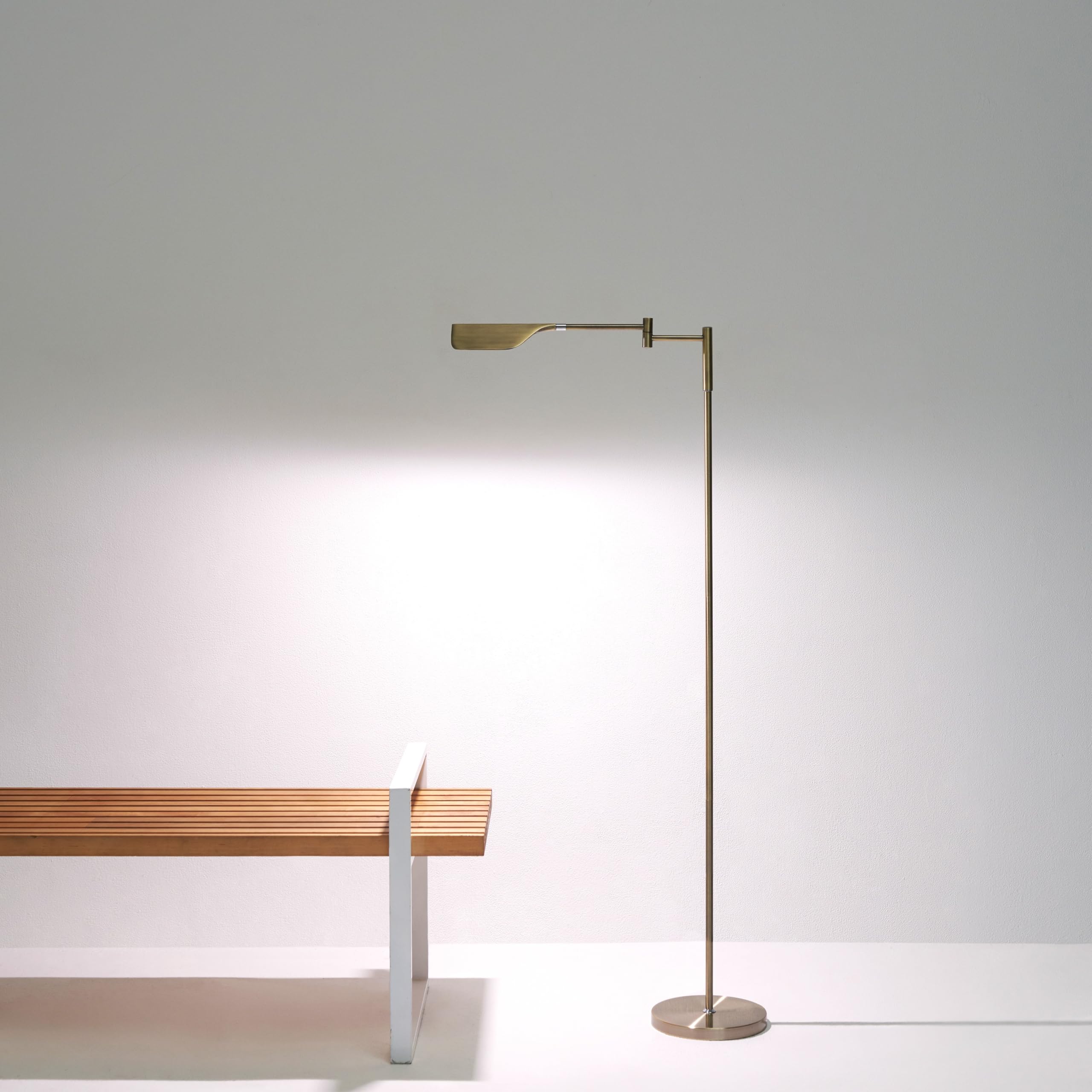 Brightech Leaf Pharmacy LED Reading Lamp, Dimmable Floor Lamp with Easy Rotation over Chair or Desk for Living Rooms & Offices, Adjustable Standing Tall Lamp, For Sewing & Crafts, Antique Brass (Gold)