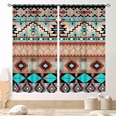 Aztec Curtains, Southwestern Natvie Tribal American Ethnic Western Abstract Geometric Vintage Window Drapery Treatments for Bedroom Living Room Kitchen Bathroom 2 Panels, 42"x45" Inch