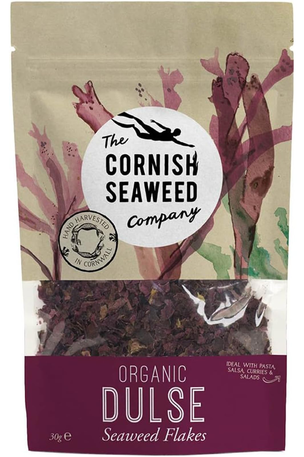 Flaked Organic Dulse Flakes. 40g by The Cornish Seaweed Company