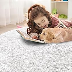 OLANLY White Round Rugs for Bedroom - Machine