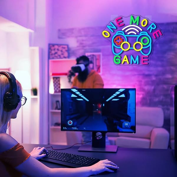 VIRLUSY ONE MORE GAME NEON SIGN FOR GAMING ROOM DECOR DIMMABLE GAMING LED LIGHTS SIGNS GAMER NEON LIGHT FOR WALL DECOR BEDROOM PARTY MAN CAVE DECORATION GIFTS FOR TEENS BOYS KIDS