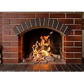CORFOTO Brick Wall Fireplace Backdrop Fabric 5x3ft Fake Fireplace Picture Firewood Warm Fire Christmas Background for Winter Xmas Photo Props Christmas Wall Decorations Camping Poster Banner
