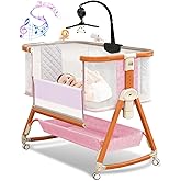 3 in 1 Bassinet,Baby Bassinets Bedside Sleeper with Musical Toy,Adjustable Height Bedside Bassinet for Baby with Wheels and S