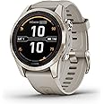 Garmin fēnix 7S Pro Sapphire Solar, Multisport GPS Smartwatch, Built-in Flashlight, Solar Charging Capability, Sand