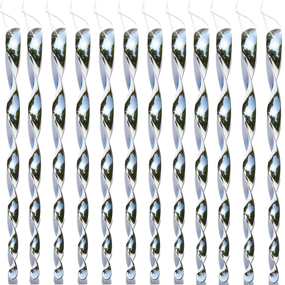 BOELLRUNO 12 Pcs Reflective Bird Repellent Rods Bird Scare Rods Reflective Spiral Deterrent Bird Repellents Device for Scare Birds Pigeons Away Keep Birds Away From Your Home