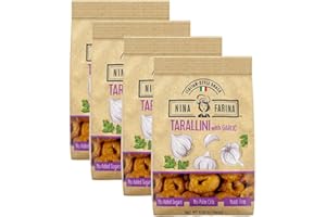 NINA FARINA Tarallini Garlic -Fresh Baked Italian Crackers Free from Added Sugars, Palm Oils and Yeast - Italian Style Nutritious Tarallini Crackers Great for Health 6.35oz/bag (4PACK)