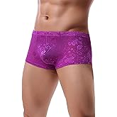 Nolrahiur Mens Lace Underwear Sexy Boxer Briefs Mesh Pants Soft Bikini Breathable Cheeky underpants Bulge Pouch for Men