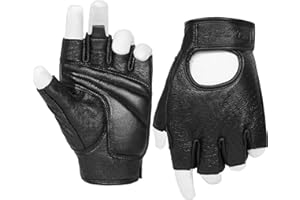 KAIWENDE Half Finger Men's Motorcycle Gloves Gel Padded Fingerless Leather Motorbike Gloves (Black, Large)