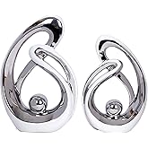 2 Pcs White and Silver Living Room Decor Table Sculpture Decorations Ceramic Statue Decor Mid Century Modern Decor Centerpieces for Dining Room kitchen Fireplace Shelf Office Coffee Table Decor