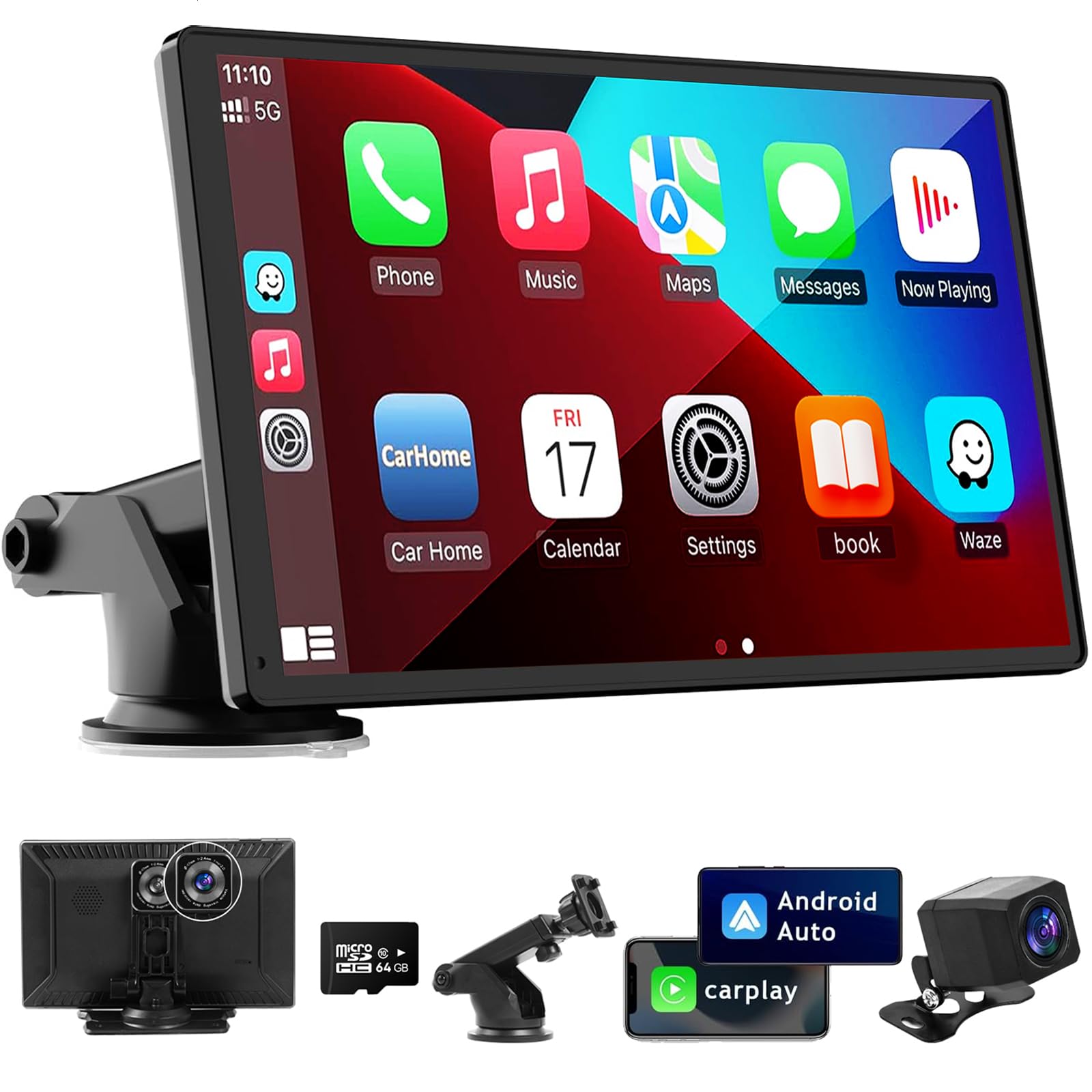 Photo 1 of 9 Inches Wireless Apple Carplay Touch Screen for car with 4K Dash Cam,Universal Wireless CarPlay Screen for Old Car,Portable Car Play & Android Auto Car Screen With1080p Backup Camera