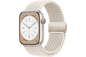 OMECKY Magnetic Braided Loop Band Compatible with Apple Watch Series 11 10 42mm 9 8 7 6 5 4 40mm 41mm for Women Men, Stretchy Nylon Elastic Sport Strap for iWatch SE 1/2/3, Starlight